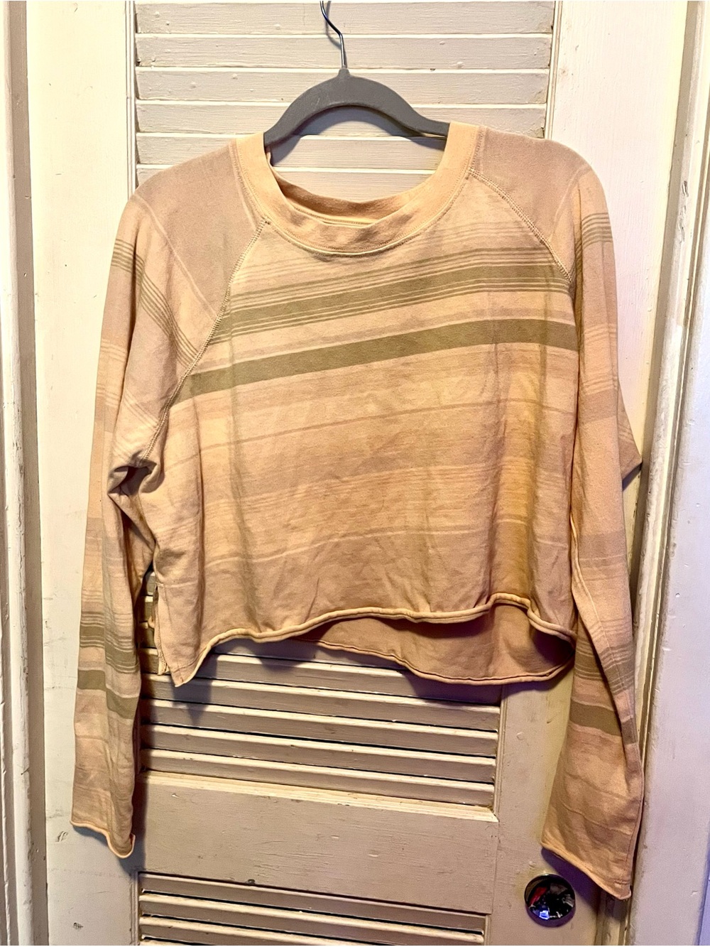 We The Free Peach Striped Long-Sleeve Crop Sweatshirt